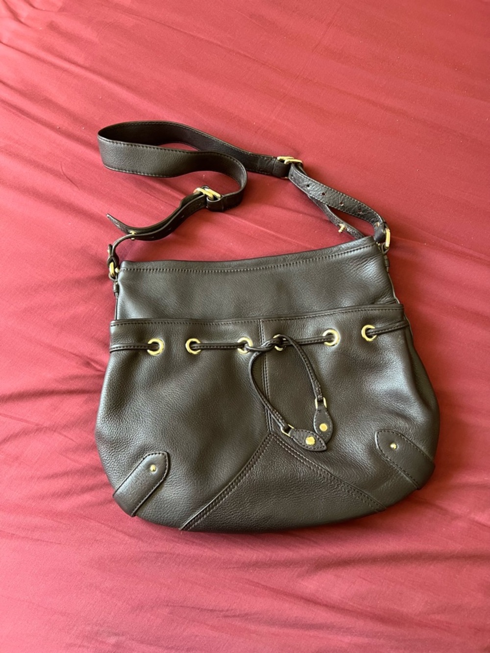 Cole Haan Womens Vintage Y2K Pebble Leather Brown Village Fog Crossbody Hobo Bag